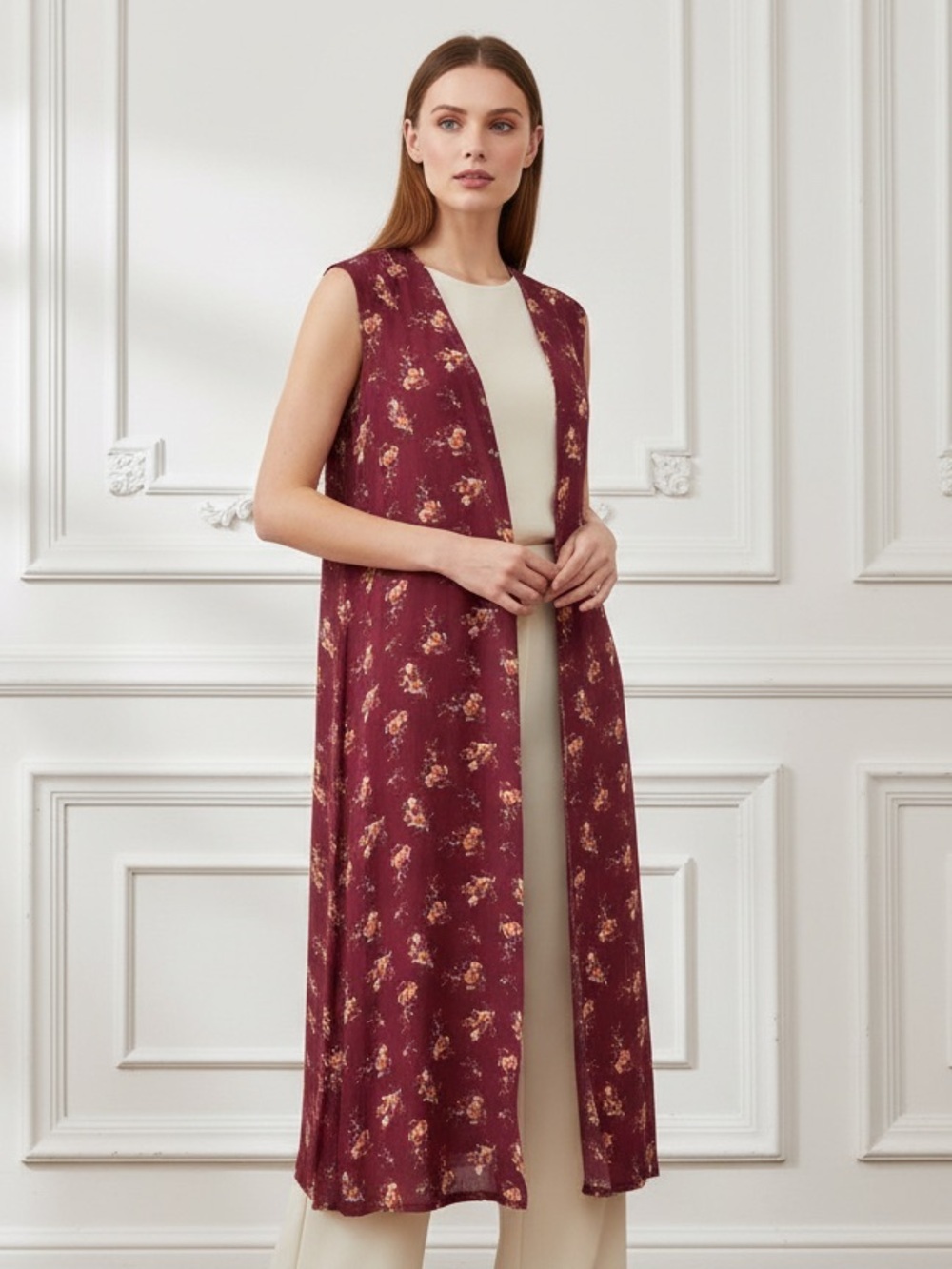 LuLaRoe Effortlessly Elegant Burgundy Floral Sleeveless Duster